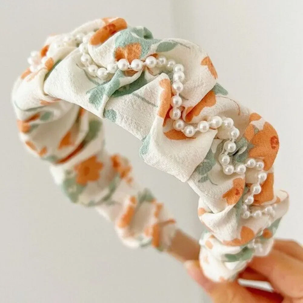 FLOWER PRINT MID PEARL LINE HEADBAND